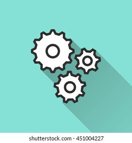 Tool vector icon with long shadow. White illustration isolated on green background for graphic and web design.