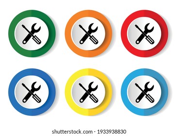 Tool vector icon set, flat design wrench buttons on white background for webdesign and mobile phone applications