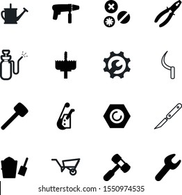 tool vector icon set such as: rubber, setup, nut, shape, soil, icons, key, watering, summer, crane, hose, grip, cart, whack, system, stainless, gear, bit, plier, landscape, empty, water, sharp