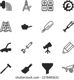 tool vector icon set such as: transport, egg, improvement, paperclip, ink, search, grass-cutter, dinner, warm, conversion, backgrounds, pen, clip, brush, mower, geometric, industry, temperature