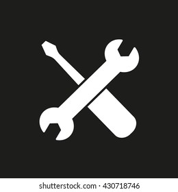 Tool vector icon. White illustration isolated on black background for graphic and web design.