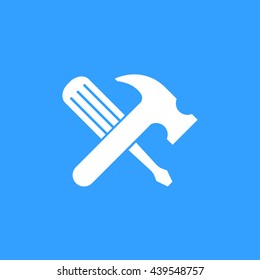 Tool vector icon. White Illustration isolated on blue background for graphic and web design.