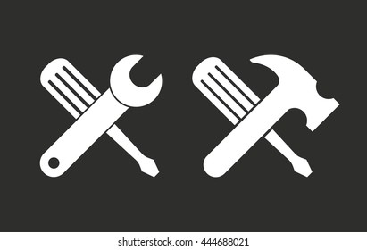 Tool vector icon. White illustration isolated on black background for graphic and web design.