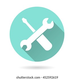 Tool vector icon. White Illustration isolated on green background for graphic and web design.