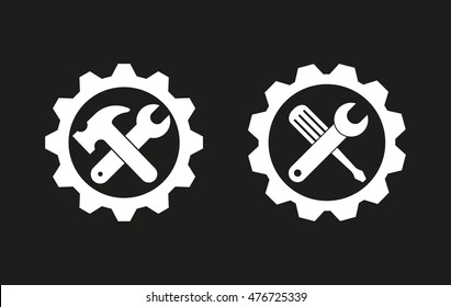 Tool vector icon. White illustration isolated on black background for graphic and web design.
