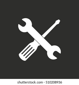 Tool vector icon. White illustration isolated on black background for graphic and web design.