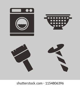 tool vector icons set. with colander, paint brush, washer and screw in set