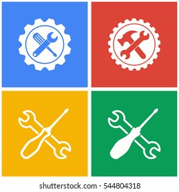 Tool vector icons set. White illustration isolated for graphic and web design.