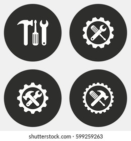 Tool vector icons set. White illustration isolated for graphic and web design.