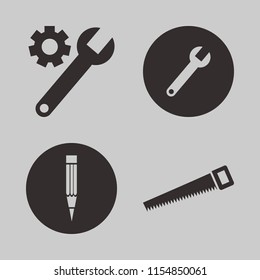 tool vector icons set. with wrench gear, saw, wrench and pencil in set