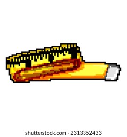 herramienta amarillo medir el vector retro de arte de píxel de juego de cinta. herramienta de bits cinta de medida amarilla. ilustración vintage antigua