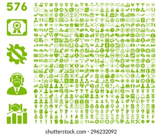 Toolbar Icon Set. 576 flat icons use eco green color. Vector images are isolated on a white background.