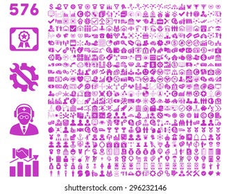 Toolbar Icon Set. 576 flat icons use violet color. Vector images are isolated on a white background.