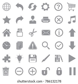 Toolbar Icons. Gray Flat Design. Vector Illustration. 
