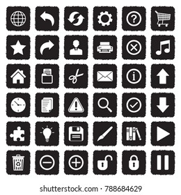 Toolbar Icons. Grunge Black Flat Design. Vector Illustration. 