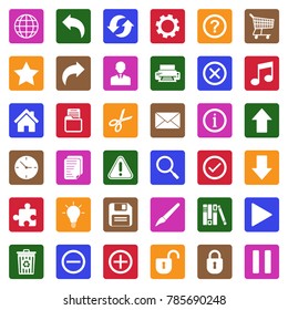 Toolbar Icons. White Flat Design In Square. Vector Illustration. 