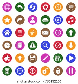 Toolbar Icons. White Flat Design In Circle. Vector Illustration. 