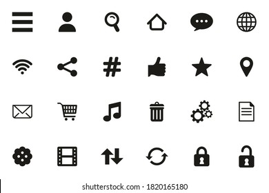 Toolbar & Menu Icons Black & White Set Big