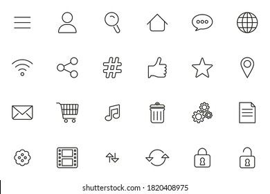 Toolbar & Menu Icons Black & White Thin Line Set Big