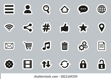Toolbar & Menu Icons Black & White Sticker Set Big