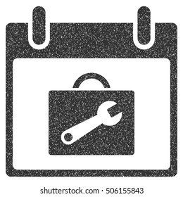 Toolbox Calendar Day grainy textured icon for overlay watermark stamps. Flat symbol with unclean texture. Dotted vector gray ink rubber seal stamp with grunge design on a white background.