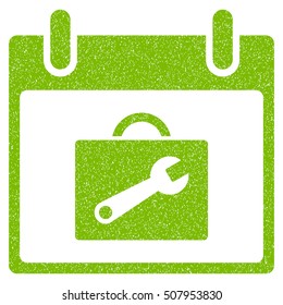 Toolbox Calendar Day grainy textured icon for overlay watermark stamps. Flat symbol with dust texture. Dotted vector eco green ink rubber seal stamp with grunge design on a white background.