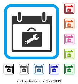 Toolbox Calendar Day icon. Flat gray iconic symbol inside a light blue rounded rectangle. Black, gray, green, blue, red, orange color additional versions of Toolbox Calendar Day vector.