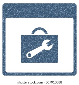 Toolbox Calendar Page grainy textured icon for overlay watermark stamps. Flat symbol with dust texture. Dotted vector blue ink rubber seal stamp with grunge design on a white background.