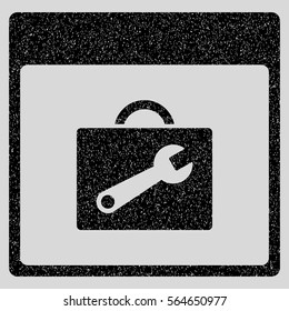 Toolbox Calendar Page grainy textured icon for overlay watermark stamps. Flat symbol with scratched texture. Dotted vector black ink rubber seal stamp with grunge design on a light gray background.