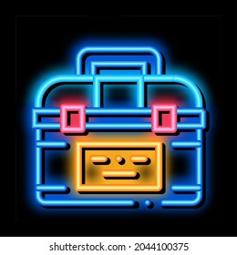 Toolbox Case neon light sign vector. Glowing bright icon Toolbox Case sign. transparent symbol illustration