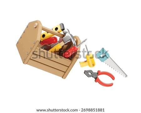 Toolbox with Construction and Repair Tools icon illustration 3d