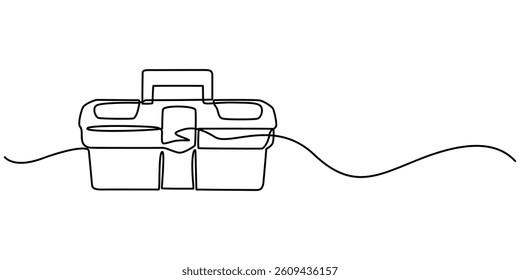 toolbox continuous one line drawing, Control Toolbox Continuous Line Editable Icon, Black and white repair tool picture for coloring cartoons for kids. This is a vector illustration for preschool pro.