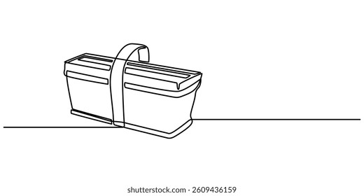 toolbox continuous one line drawing, Control Toolbox Continuous Line Editable Icon, Black and white repair tool picture for coloring cartoons for kids. This is a vector illustration for preschool pro.