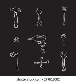 Toolbox equipment drawing icons set