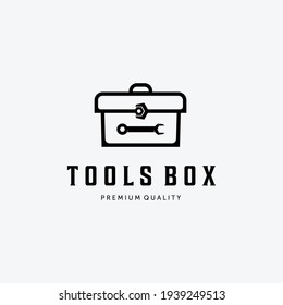 Toolbox Equipment Logo, Illustration Line Art of Wrench Spanner Box Vector. Mechanical Equipment Design