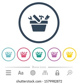 Toolbox flat color icons in round outlines. 6 bonus icons included.