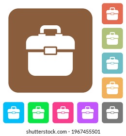 Toolbox-flache Symbole auf runden, quadratischen, vibrierenden Farbhintergründen.