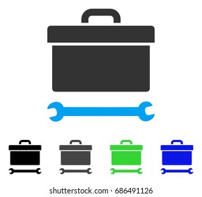 Toolbox flat vector illustration. Colored toolbox gray, black, blue, green icon versions. Flat icon style for application design.