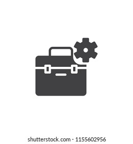 Toolbox with gear vector icon. filled flat sign for mobile concept and web design. Tool Kit simple solid icon. Technical support symbol, logo illustration. Pixel perfect vector graphics