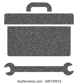 Toolbox grainy textured icon for overlay watermark stamps. Flat symbol with dust texture. Dotted vector gray ink rubber seal stamp with grunge design on a white background.