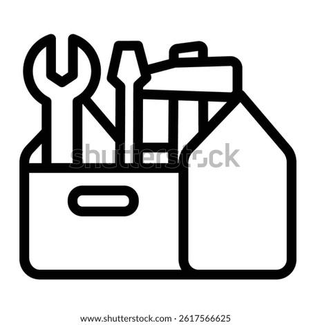 Toolbox with hammer, screwdriver and wrench line icon, repair service concept. Vector graphics. Repair tools box sign on white background, style mobile or design