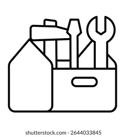 Toolbox with hammer, screwdriver and wrench thin line icon, repair service concept. Vector graphics. Repair tools box sign on white background, style mobile or design