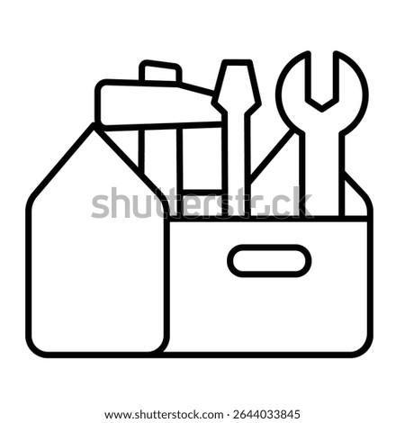Toolbox with hammer, screwdriver and wrench thin line icon, repair service concept. Vector graphics. Repair tools box sign on white background, style mobile or design
