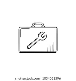 Toolbox hand drawn outline doodle icon. Builder box with image of wrench vector sketch illustration for print, website, mobile and infographics isolated on white background.