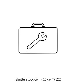 Toolbox hand drawn outline doodle icon. Builder box with image of wrench vector sketch illustration for print, website, mobile and infographics isolated on white background.