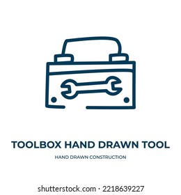 Toolbox hand drawn tool icon. Linear vector illustration from hand drawn construction collection. Outline toolbox hand drawn tool icon vector. Thin line symbol for use on web and mobile apps, logo, 