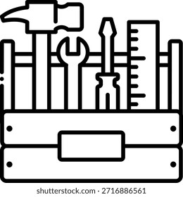 Toolbox with Hand Tools Line Art Icon