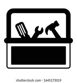 Toolbox or handyman Mechanic Tool Kit Vector Glyph Icon Concept, Home Imporovment Instruments on White background, DIY Steel Box Vector