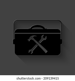 toolbox icon - black vector illustration with shadow on dark background