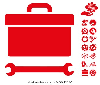 Toolbox icon with bonus configuration icon set. Vector illustration style is flat iconic red symbols on white background.
